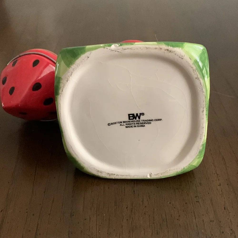 CERAMIC JAR WATERMELON COVER HINGE SEALING SUGAR COFFEE HOLDER DECOR STORAGE